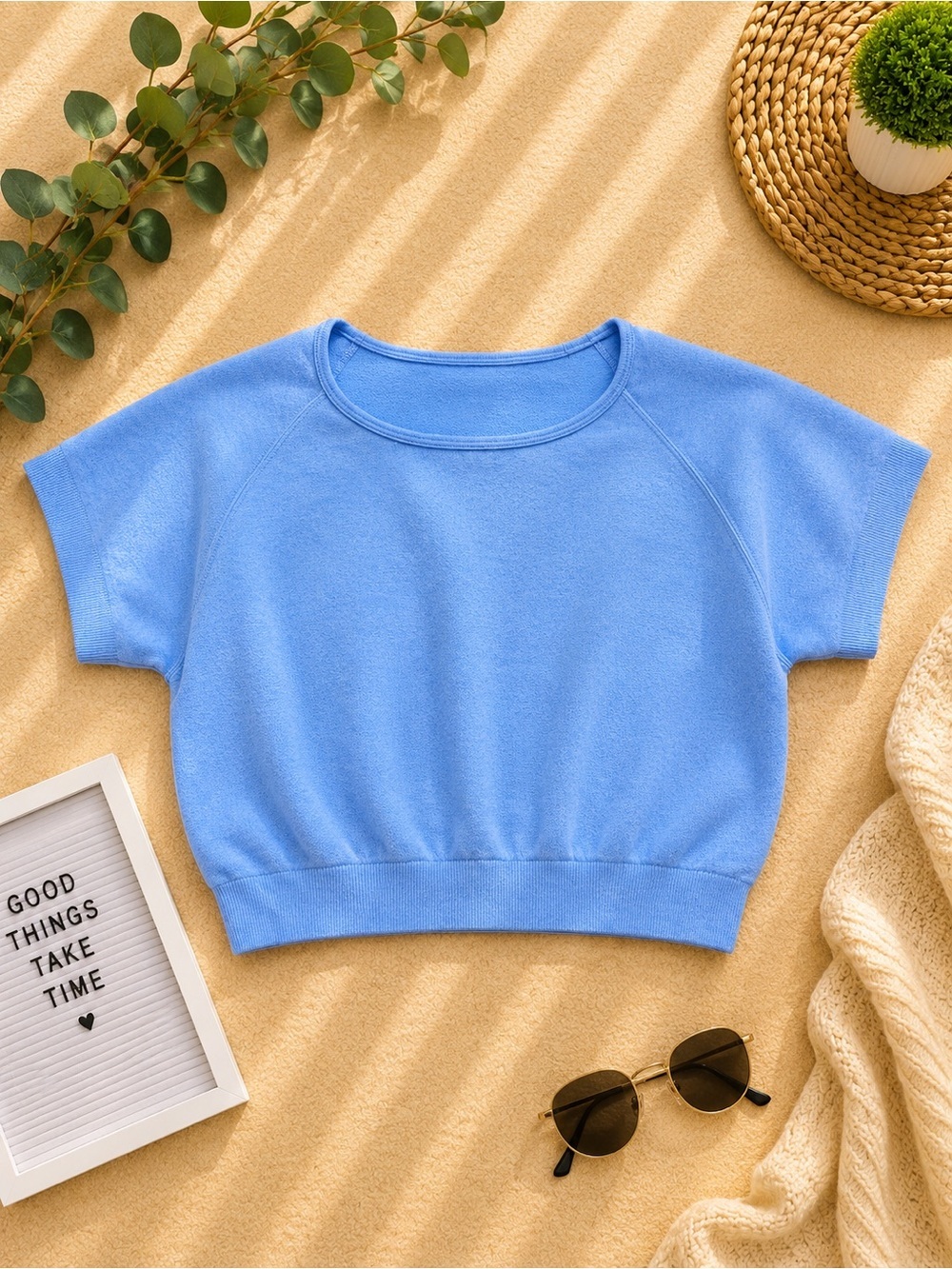 Women’s Light Blue Crop Top — Casual Short Sleeve